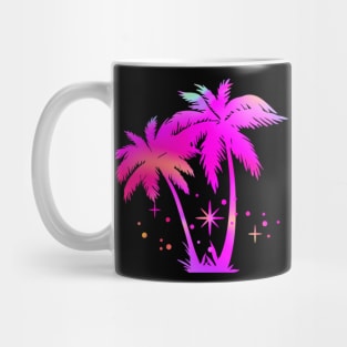 Hot Pink Rainbow Palm Trees With Glitter Stars Mug